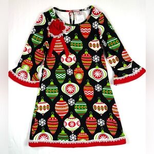 COUNTING DAISIES Girls Holiday Ornament Bell Sleeve Dress 8 Christmas Festive